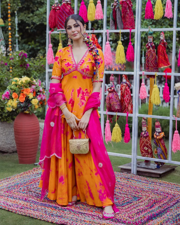 RITU ORANGE PINK TIE DYE MUSLIN SHARARA SET