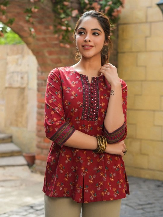 PRINTED SEQUINNED PURE COTTON KURTI