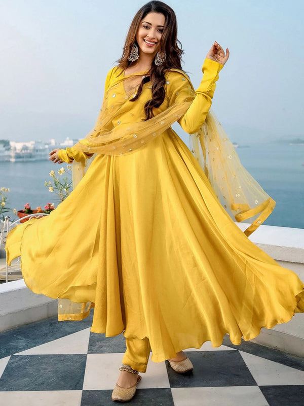 YELLOW ANARKALI DUPATTA SUIT SET