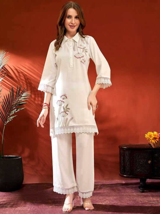 WHITE TUNIC WITH TROUSERS CO-ORDS