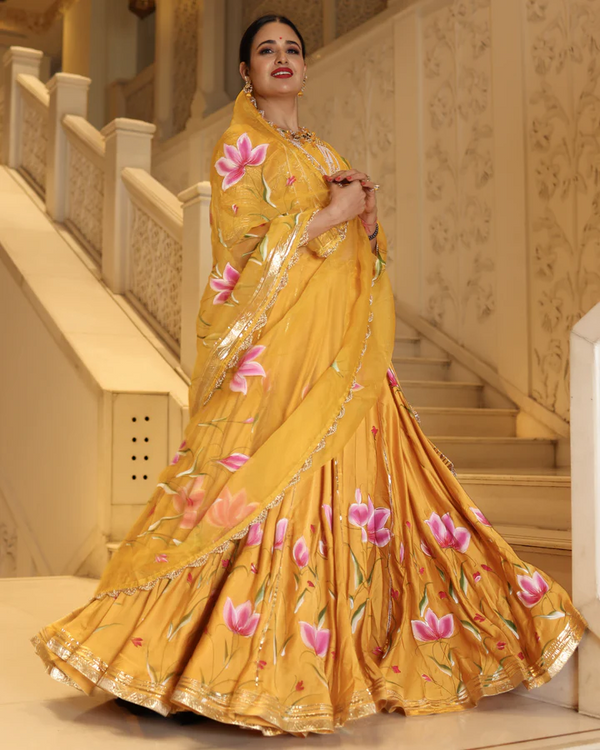 YELLOW SLICE HANDPAINTED LEHENGA SET