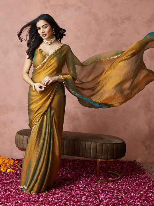 EMBROIDERED SILK BLEND READY TO WEAR SAREE