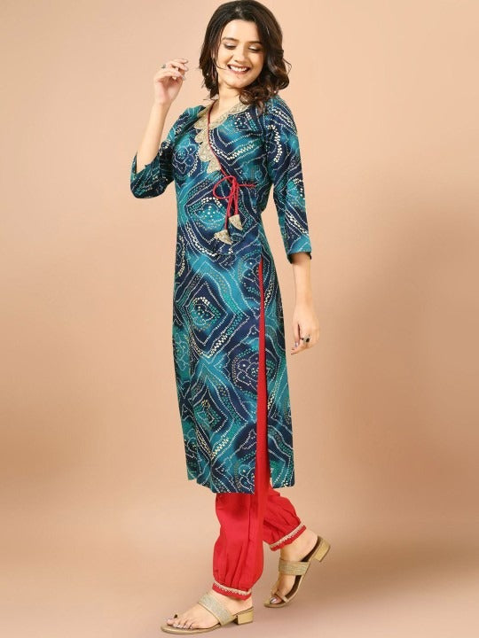 BLUE BANDHANI PRINTED KURTA