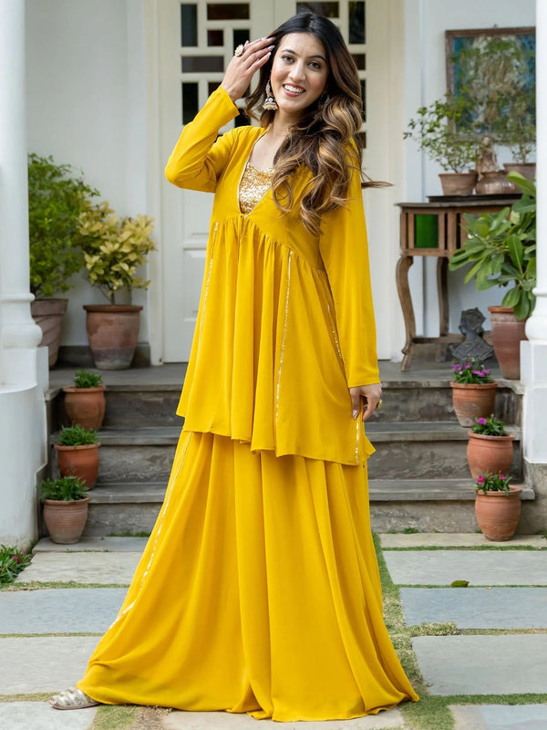 YELLOW GEORGETTE THREE PIECE SET