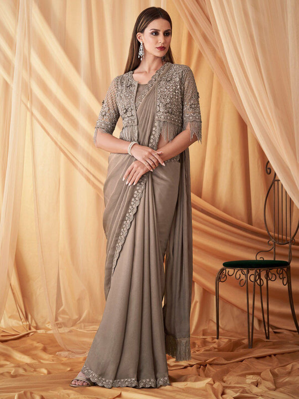 BEADS & STONES GEORGETTE SAREE WITH JACKET WITH BLOUSE