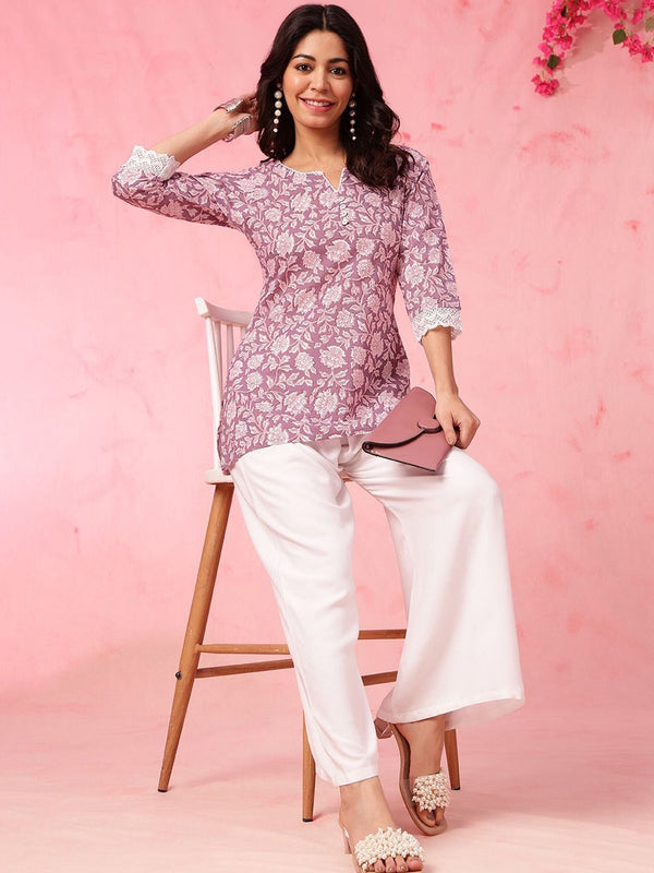 PRINTED PURE COTTON STRAIGHT SHORT KURTI